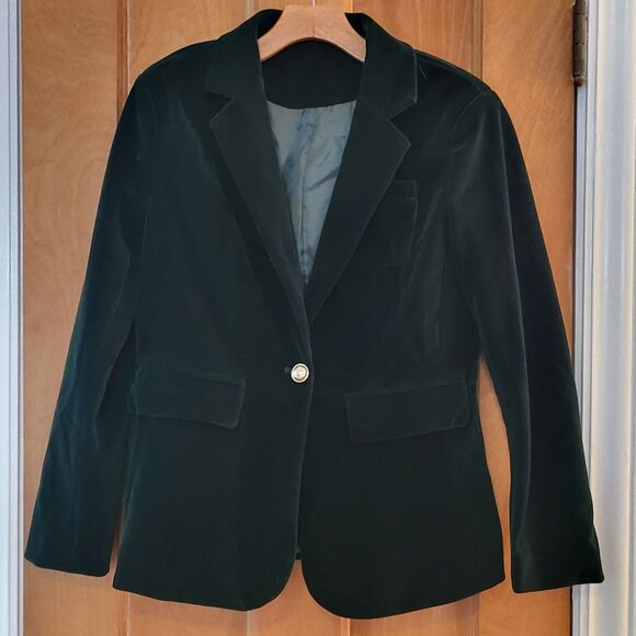 Deep Emerald Green Velvet Tailored Blazer for holidays, parties, events! Sz S - Picture 4 of 10
